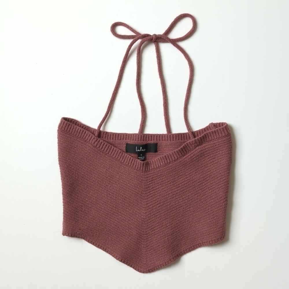 Lulus Trend to Keep Ribbed Knit Halter Cropped Sweater Tank Top Mauve Pink Small